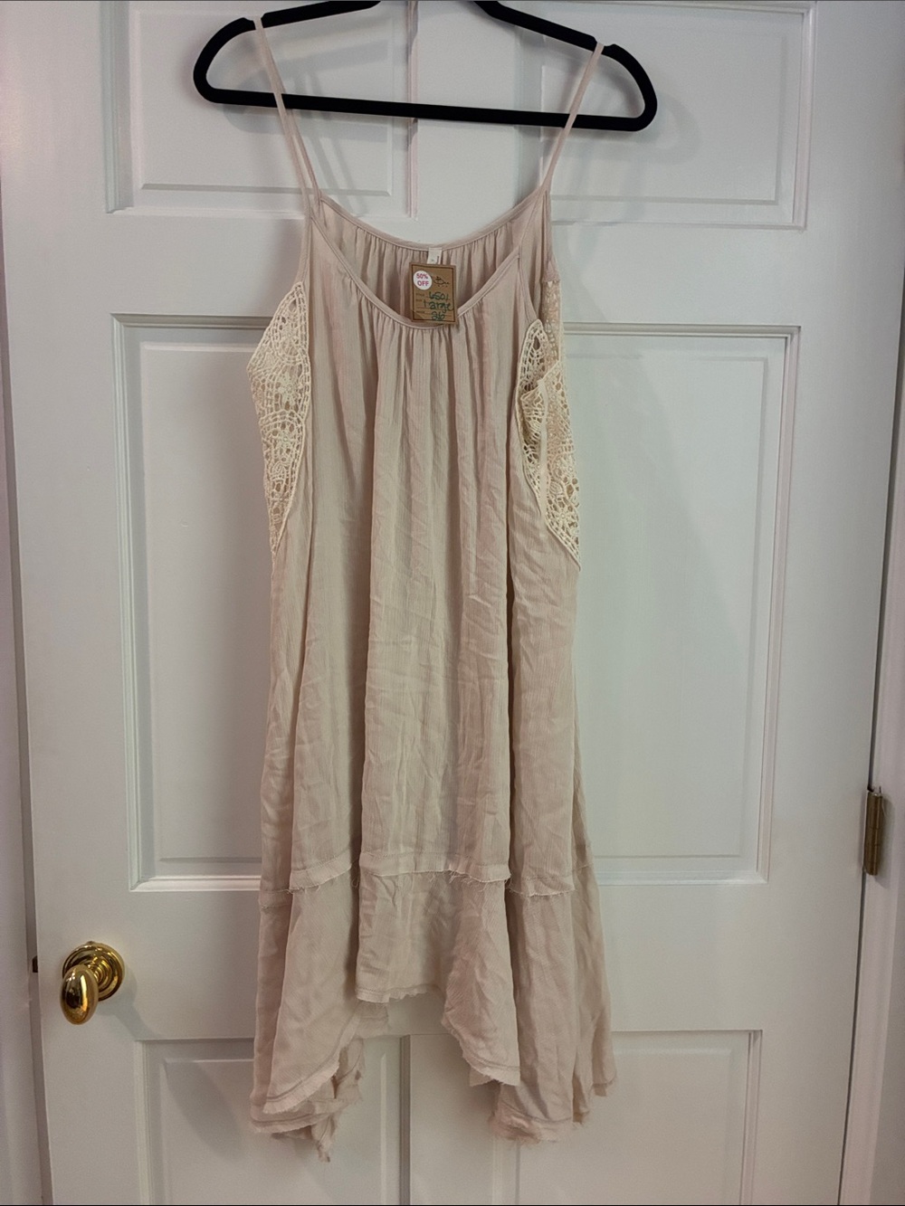 WinWin Beige Cream Midi Dress with Lace Insets